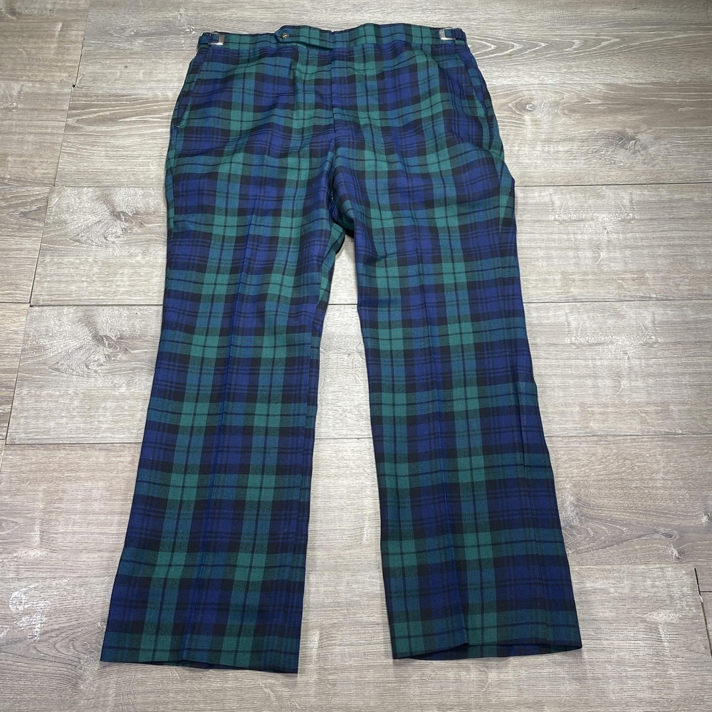 Vecci Pants Mens 34x31 Plaid Wool Blend Adjustable Waist Vintage‎ Retro Trousers